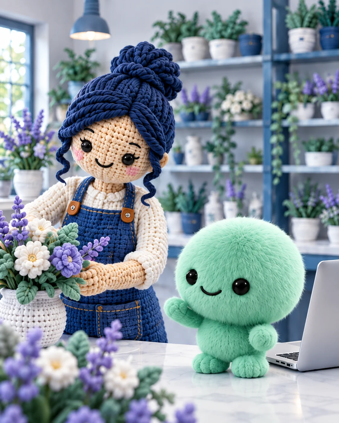 Una emprendedora prepara flores junto a Alia