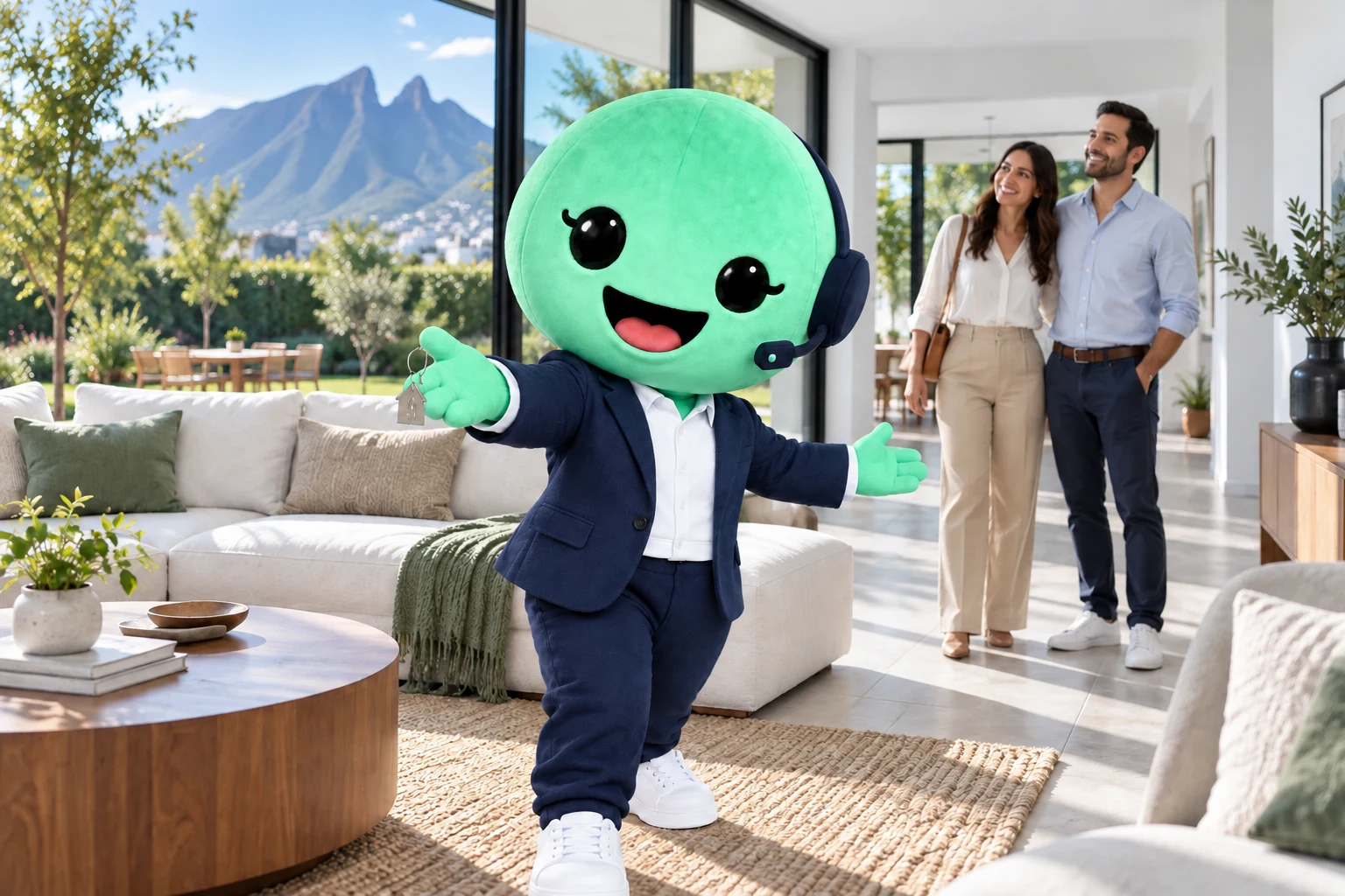 Alia muestra una casa a una pareja interesada en comprar