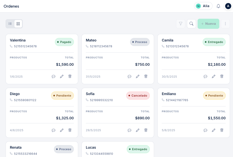Catálogo, pedidos y cobros